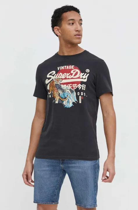 Superdry t-shirt bawełniany męski kolor szary z nadrukiem