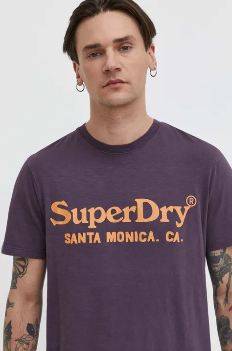 Pamučna majica Superdry za muškarce, boja: ljubičasta, s tiskom