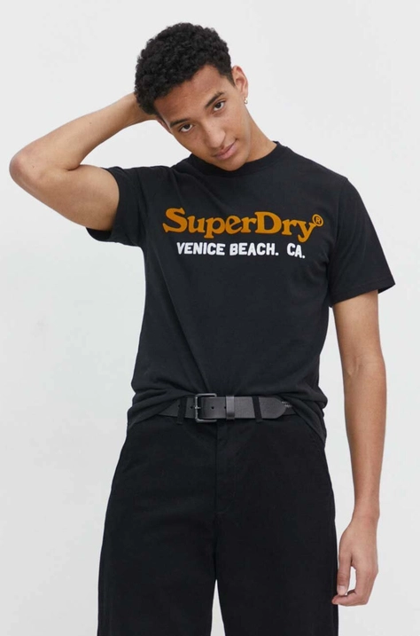 Футболка Superdry мужской цвет чёрный с принтом