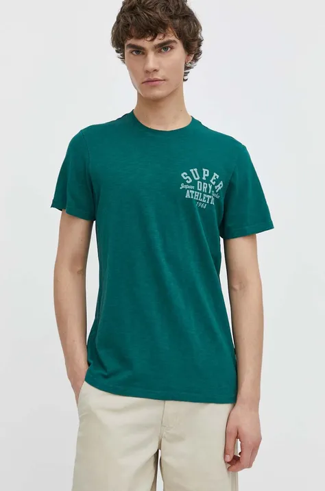 Superdry pamut póló zöld, férfi, nyomott mintás