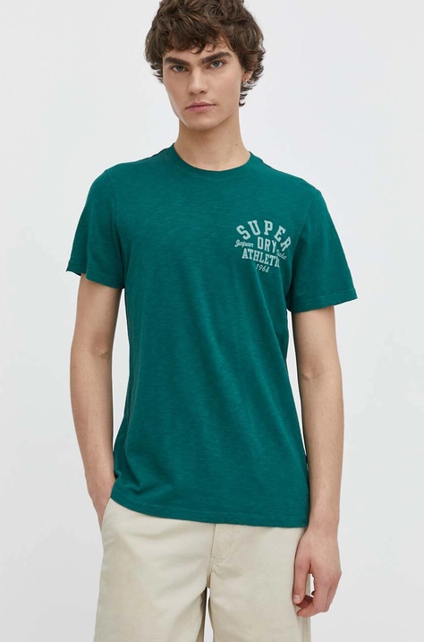 Superdry tricou din bumbac barbati, culoarea verde, cu imprimeu