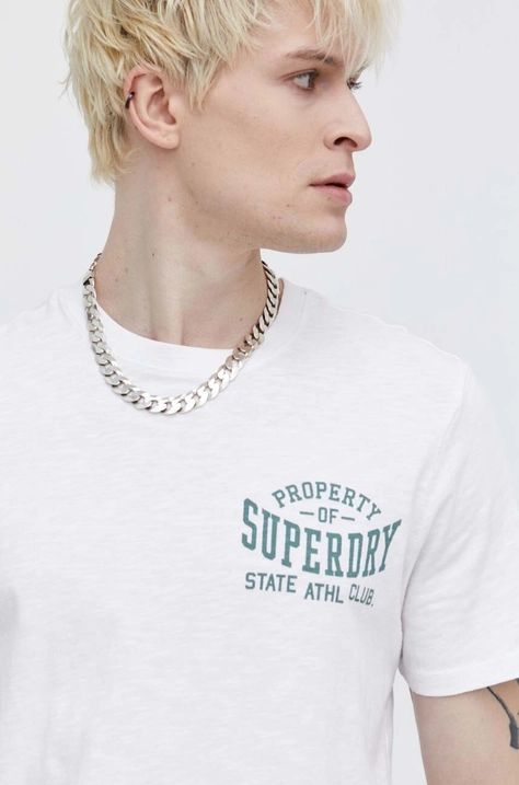 Superdry t-shirt bawełniany męski kolor biały z nadrukiem