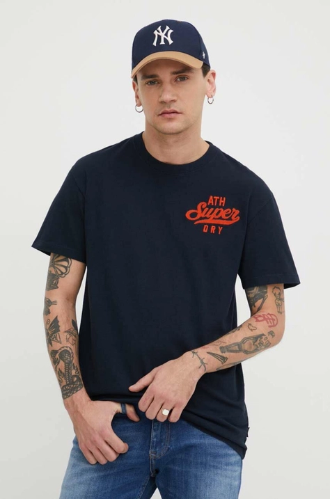 Superdry t-shirt bawełniany męski kolor granatowy z aplikacją