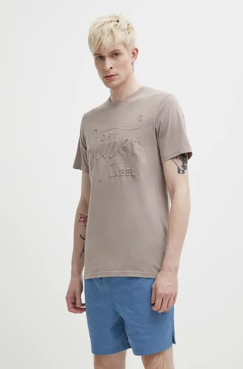 Бавовняна футболка Superdry чоловічий колір бежевий з принтом