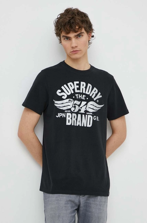 Superdry tricou barbati, culoarea negru, cu imprimeu