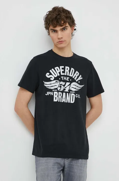 Superdry t-shirt fekete, férfi, nyomott mintás