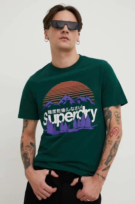 Бавовняна футболка Superdry чоловічий колір зелений з принтом