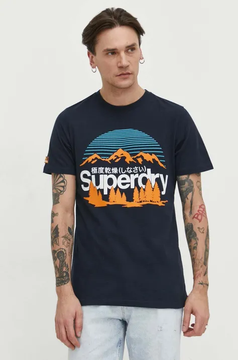 Хлопковая футболка Superdry мужской цвет синий с принтом