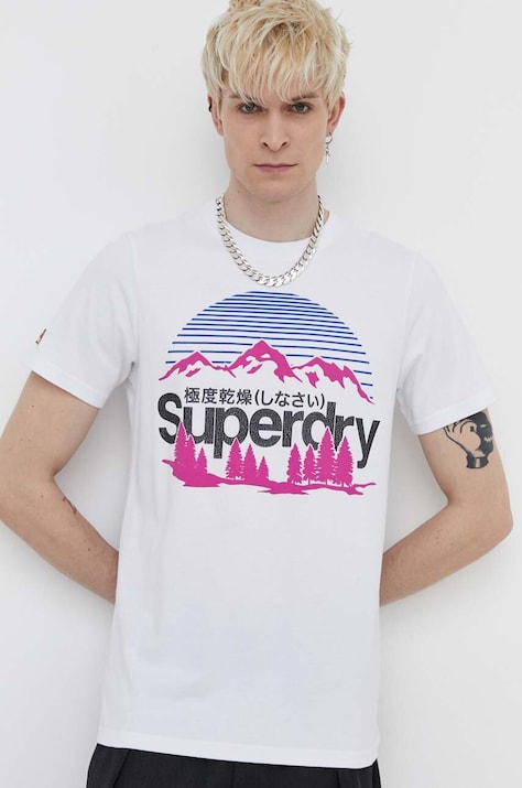 Βαμβακερό μπλουζάκι Superdry ανδρικά, χρώμα: άσπρο