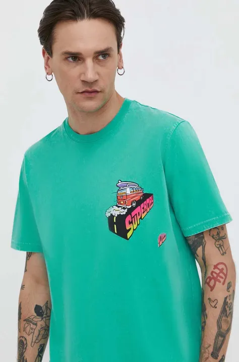 Хлопковая футболка Superdry мужской цвет зелёный с принтом