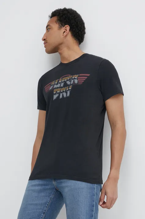 Бавовняна футболка Superdry чоловічий колір чорний з принтом