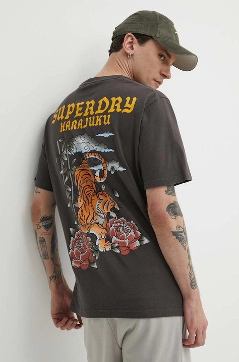 Superdry t-shirt bawełniany męski kolor szary z nadrukiem