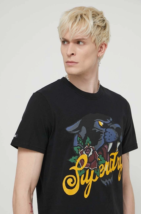 Superdry t-shirt bawełniany męski kolor czarny z nadrukiem