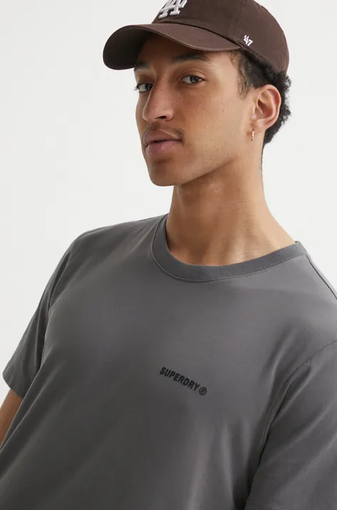 Хлопковая футболка Superdry мужской цвет серый однотонный