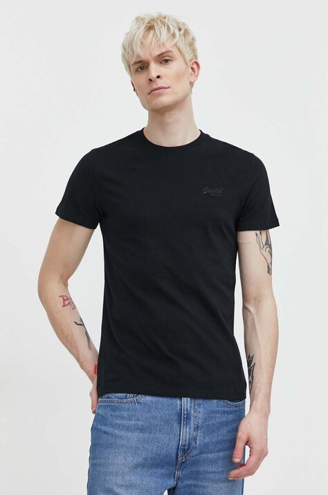 Superdry t-shirt bawełniany męski kolor czarny gładki