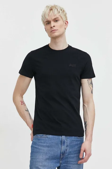 Superdry pamut póló fekete, férfi, sima