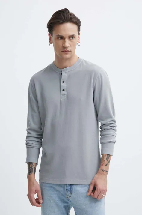 Bavlnené tričko s dlhým rukávom Superdry šedá farba, jednofarebný