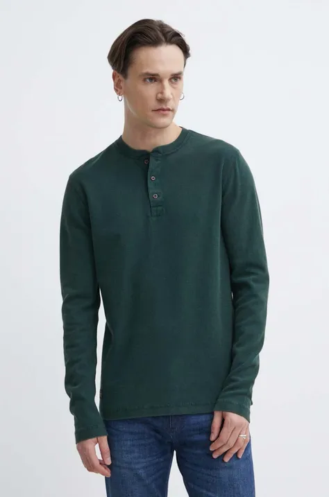 Bavlnené tričko s dlhým rukávom Superdry zelená farba, jednofarebný
