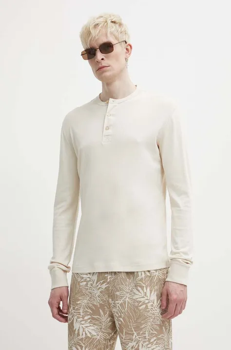 Bavlnené tričko s dlhým rukávom Superdry béžová farba, jednofarebný