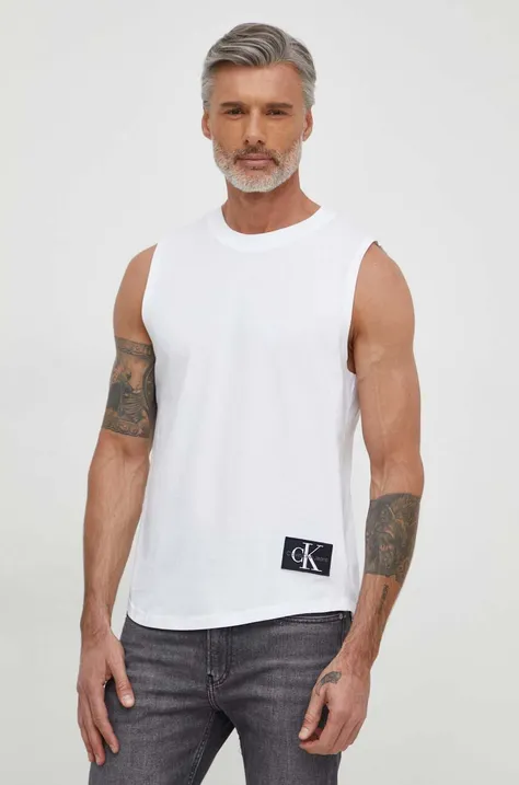 Calvin Klein Jeans tricou din bumbac barbati, culoarea alb