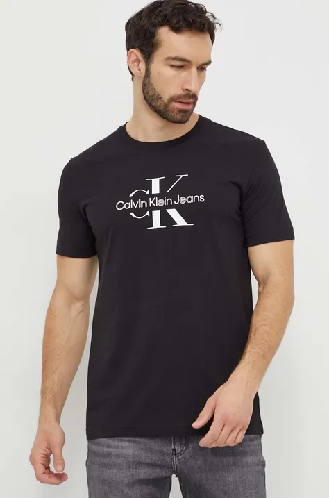 Calvin Klein Jeans tricou din bumbac barbati, culoarea negru, cu imprimeu