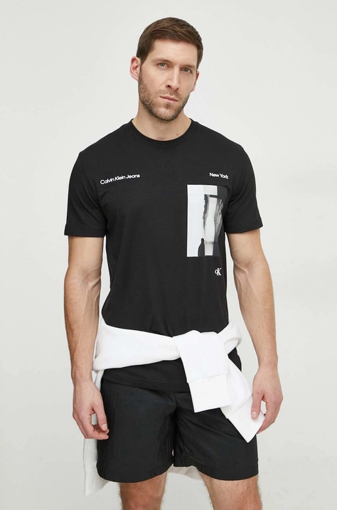 Calvin Klein Jeans t-shirt bawełniany męski kolor czarny z nadrukiem