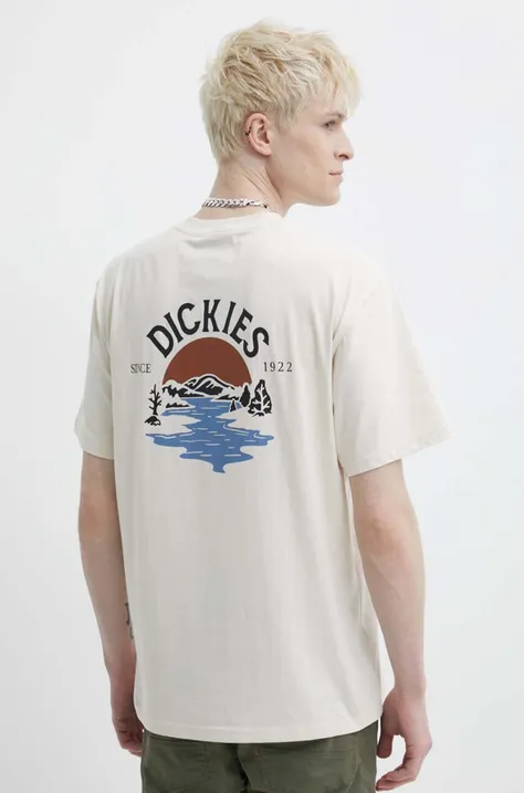 Хлопковая футболка Dickies BEACH TEE SS мужская цвет бежевый с принтом DK0A4YRD