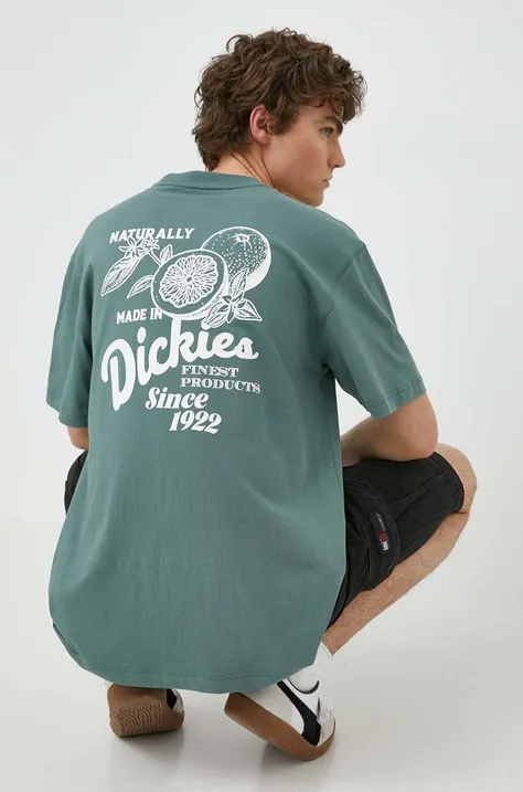 Хлопковая футболка Dickies RAVEN TEE SS мужская цвет зелёный с принтом DK0A4YYM
