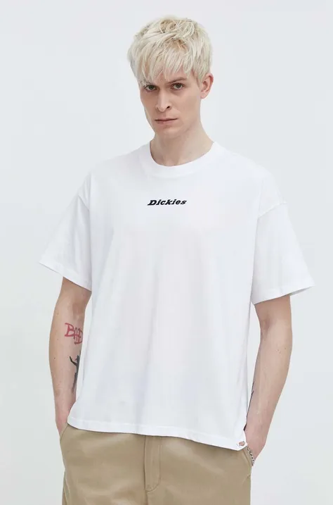Pamučna majica Dickies ENTERPRISE TEE SS za muškarce, boja: bijela, s tiskom, DK0A4YRN