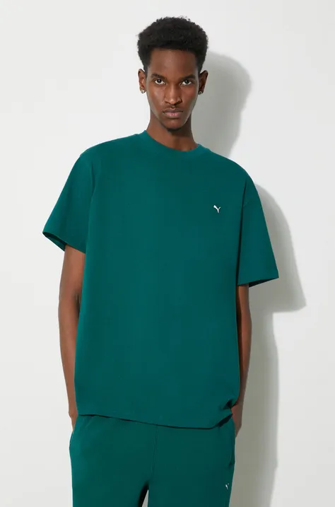 Хлопковая футболка Puma мужской цвет зелёный однотонный
