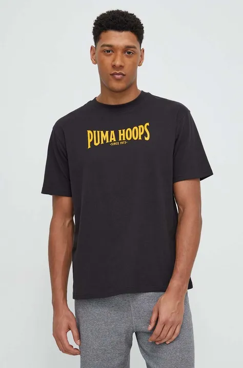 Хлопковая футболка Puma мужской цвет чёрный с принтом