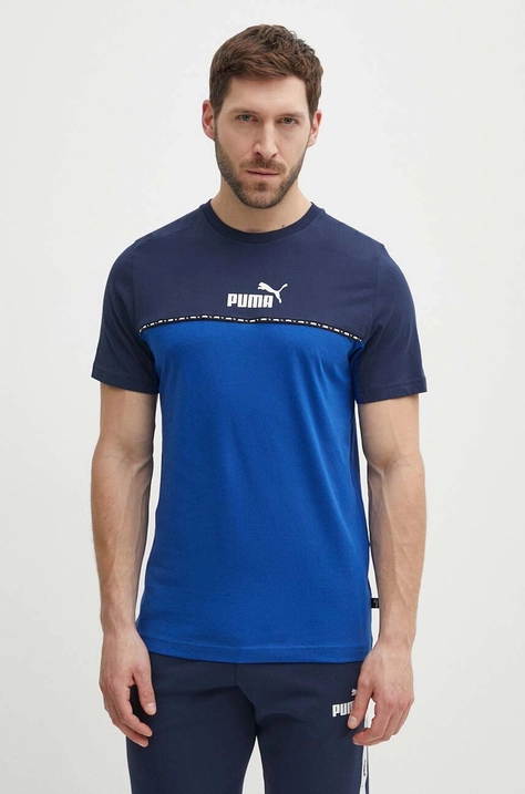 Puma tricou din bumbac bărbați, culoarea bleumarin, cu imprimeu 673341