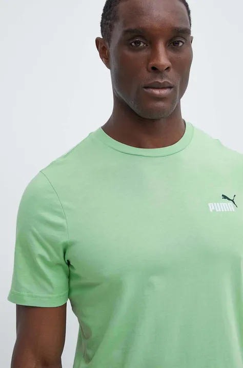 Bavlnené tričko Puma pánsky, zelená farba, melanžový, 674470