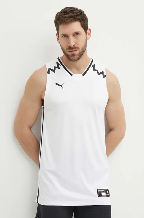 Puma tricou de antrenament Hoops Team Game culoarea alb, 676628