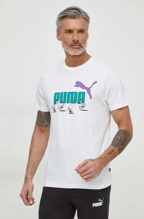 Puma t-shirt bawełniany męski kolor biały z nadrukiem 680178