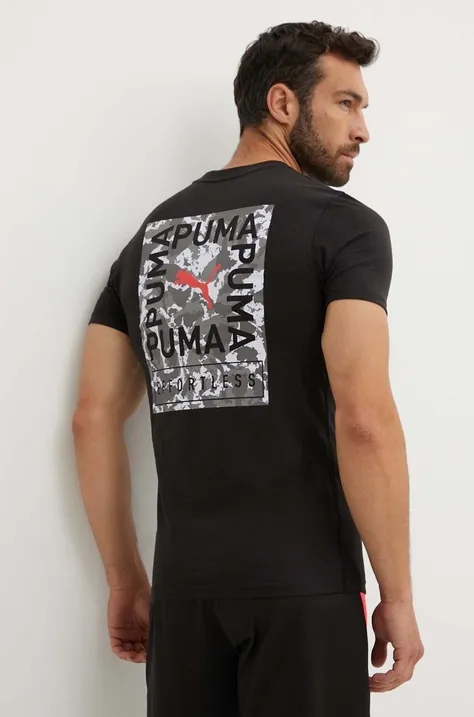 Тренувальна футболка Puma колір чорний з принтом 525104