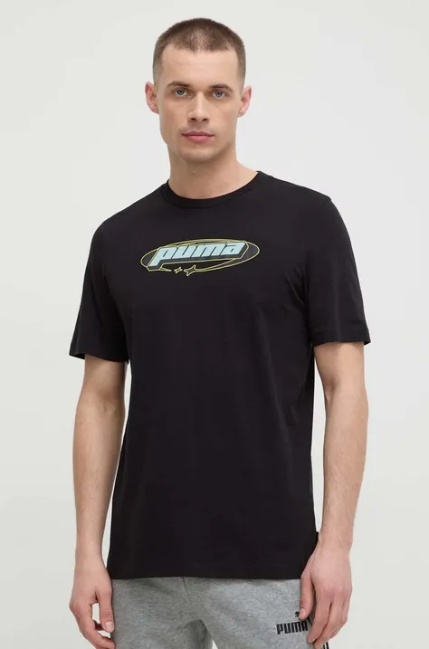 Pamučna majica Puma za muškarce, boja: crna, s tiskom, 625424