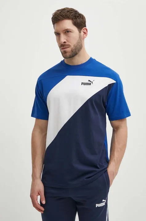Pamučna majica Puma POWER za muškarce, boja: tamno plava, s uzorkom, 678929
