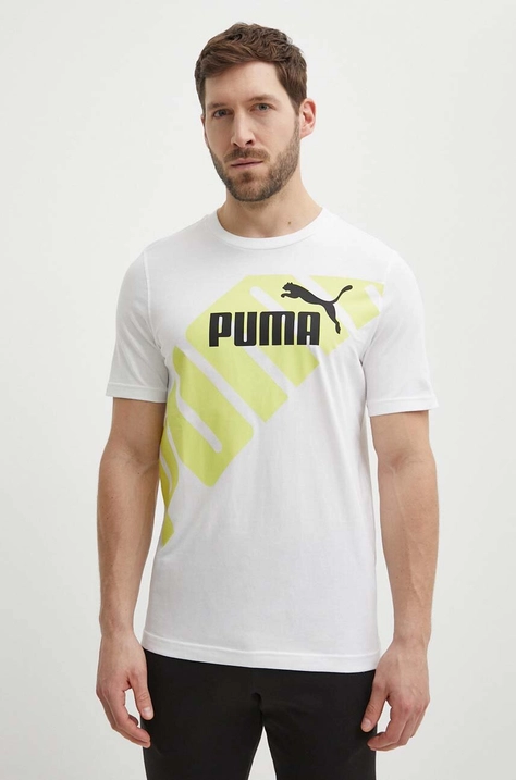 Хлопковая футболка Puma POWER мужская цвет белый узорный 678960