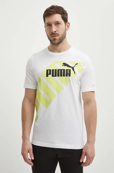 Pamučna majica Puma POWER za muškarce, boja: bijela, s uzorkom, 678960