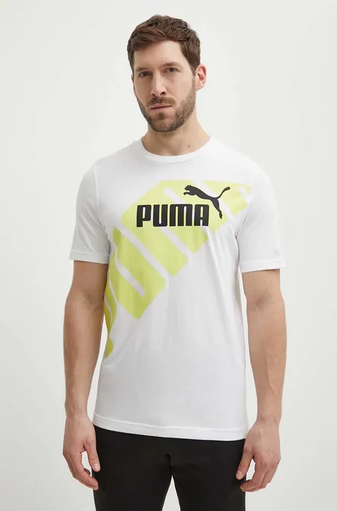 Puma t-shirt bawełniany POWER męski kolor biały wzorzysty 678960