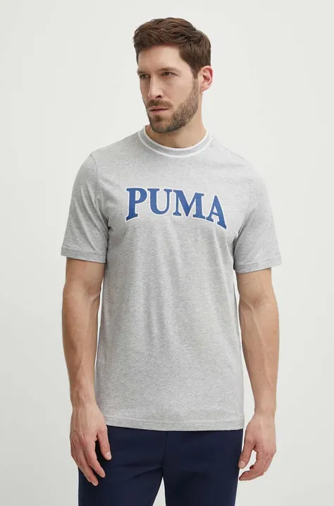 Bavlnené tričko Puma SQUAD pánske, šedá farba, s nášivkou, 678967