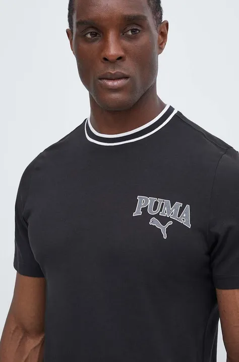 Хлопковая футболка Puma SQUAD мужская цвет чёрный с принтом 678968