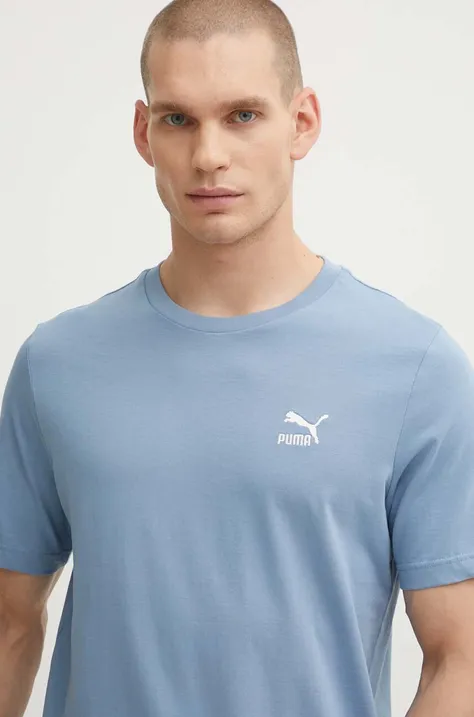 Bavlnené tričko Puma CLASSICS Small Logo Tee pánske,fialová farba,s nášivkou,679187