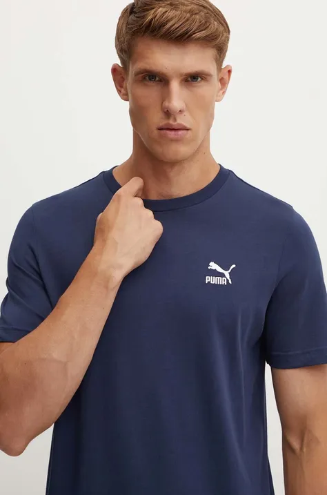 Pamučna majica Puma CLASSICS Small Logo Tee za muškarce, boja: tamno plava, s aplikacijom, 679187