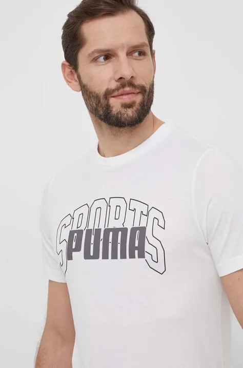 Puma t-shirt bawełniany męski kolor biały z nadrukiem 680177