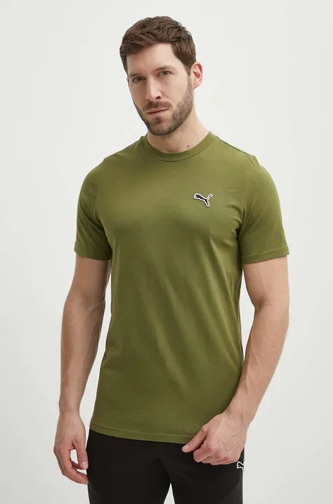Pamučna majica Puma BETTER ESSENTIALS za muškarce, boja: zelena, bez uzorka, 675977