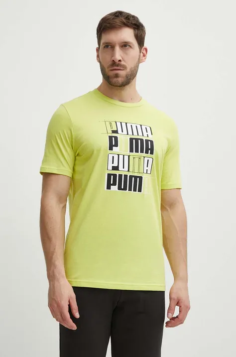 Bavlněné tričko Puma zelená barva, s potiskem, 678976.