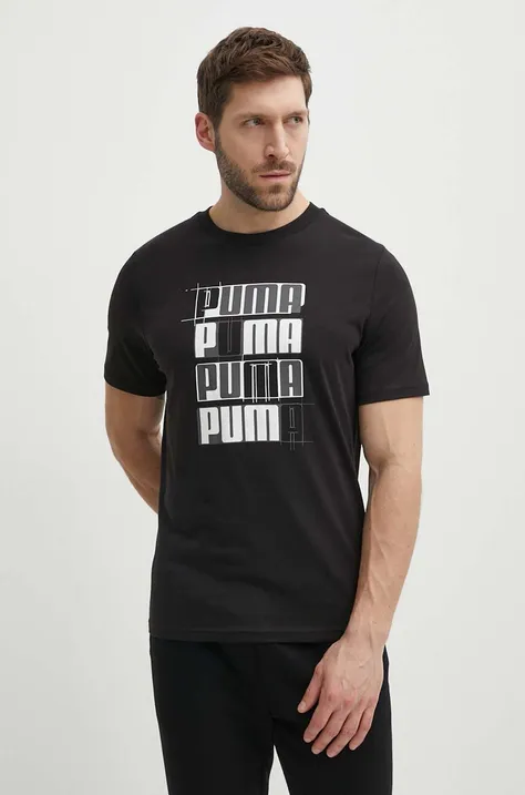 Хлопковая футболка Puma мужская цвет чёрный с принтом 678976.