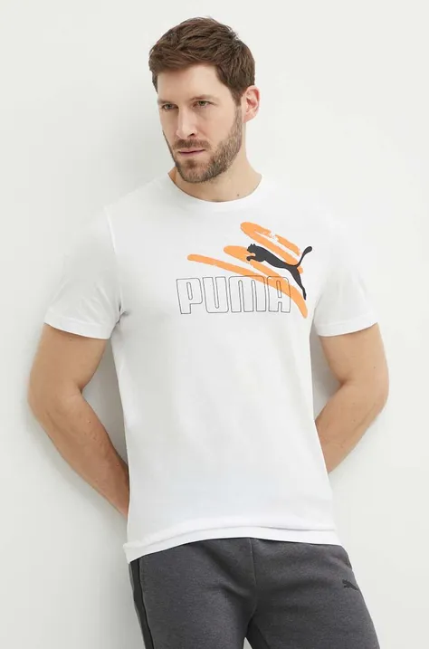 Хлопковая футболка Puma мужская цвет белый с принтом 678988